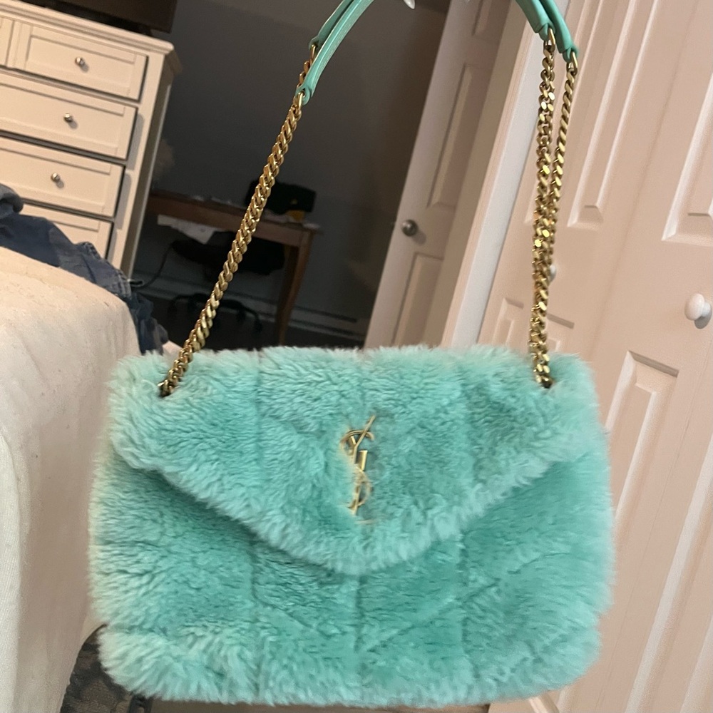 YSL Yves Saint Laurent Mint Shearling Fur Purse